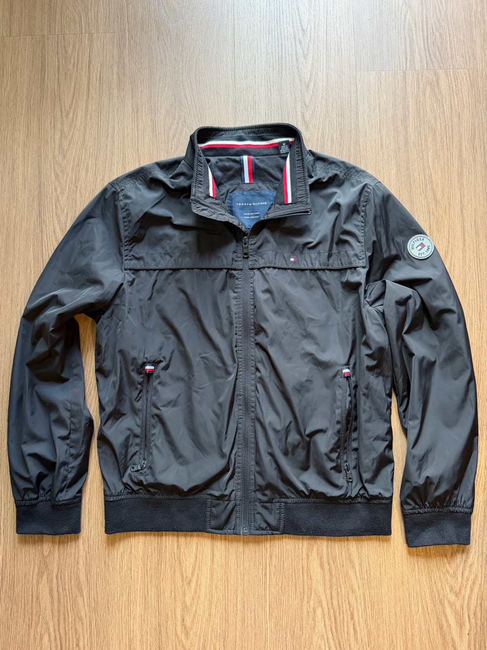 Tommy Hilfiger Black Men's Lightweight Windbreaker with Signature Trim